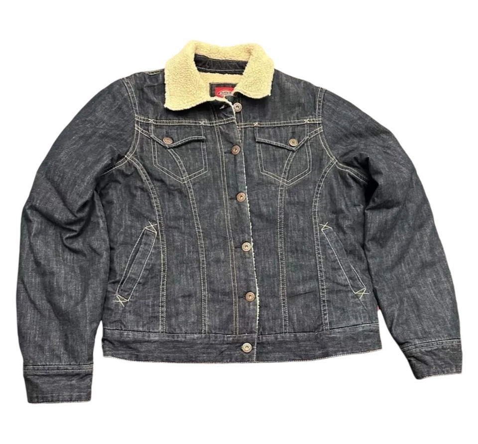 Dickies Sherpa Lined Fleece Denim Jean Trucker Jacket Women’s M - Image 1 of 3