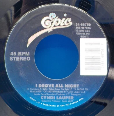 Cyndi Lauper 45 I Drove All Night / Maybe He'll Know VG++ D3 Foto 1 de 2