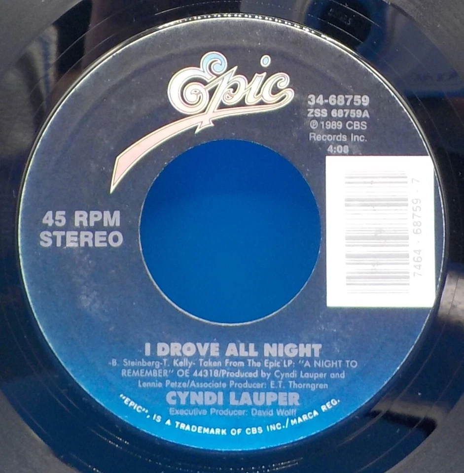 Cyndi Lauper 45 I Drove All Night / Maybe He'll Know VG++ D3 - Imagem 1 de 2