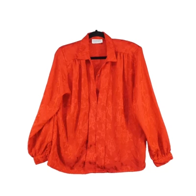 Camisa Floral Satinada Impresiones Vintage Talla 14 Roja Informal Cuello Almohadillas para el Hombro Foto 1 de 4