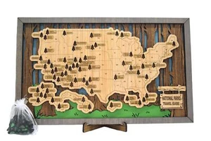 Handmade Wood US National Parks Travel Map Mounting Hardware Easel Hiking USA - Picture 1 of 6