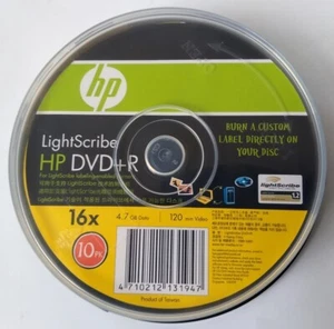 HP LightScribe DVD+R 16x 4.7GB Blank Discs 10 Pack Spindle - Picture 1 of 2