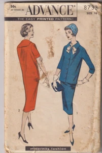 8733 ADVANCE c.1950s - Maternity DRESS - Sz 16 B 36" - Picture 1 of 2