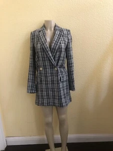Zara Tweed Long Double Breast Blazer Size XS - Picture 1 of 8