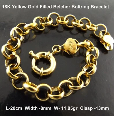 Brazalete Real Oro Amarillo 18KT Relleno Damas Belcher Rolo Eslabón Perno Anillo Brazalete Foto 1 de 2