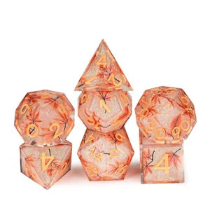 Resin DND Dice Set Glitter Polyhedral 7PCS Die RPG Dungeons Dragons - Maple Leaf - Picture 1 of 7