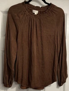 Cloth & Stone Top Women Large Brown Shirred Anthropologie Boho Peasant - Picture 1 of 10