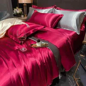 4pcs True 100% Mulberry Silk Bedding Set Duvet Cover/flat Bed Sheet Pillowcase - Picture 1 of 44