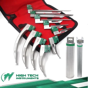 12 Pcs German LARYNGOSCOPE Set, Fiber Optic Handle + Blades MAC + MIL 0,1,2,3,4 - Picture 1 of 3