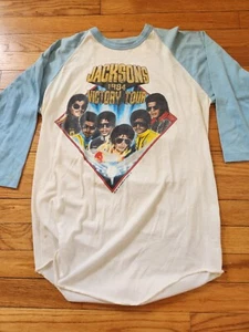 1984 Jackson 5 Victory Tour Vintage Concert Shirt Size L Michael Raglan Jersey - Picture 1 of 13