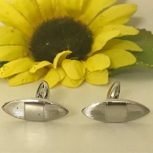 VTG SILVER TONE CUFF LINKS METAL TEXTURE ABSTRACT MEN'S JEWELRY Oblong Diamond  - Picture 1 of 9