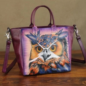 Hand painted Genuine Leather Purse and Handbag for Women Tote Bag Shoulder Bag - Picture 1 of 10
