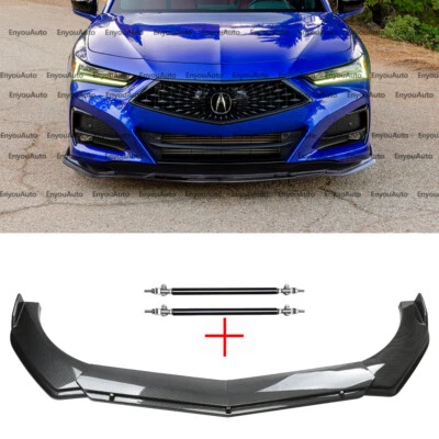 For Acura Integra Front Bumper Lip Spoiler Splitter + Strut Rods Carbon Fiber - Image 1 of 4