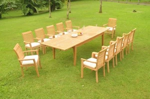 A-Grade Teak 13pc Dining 122" Atnas Rectangle Table Mas Stacking Arm Chair Set - Picture 1 of 1