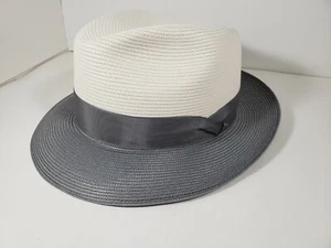 DOBBS TOLEDO BEIGE GRAY FLORENTINE MILAN STRAW FEDORA MADE IN USA - Foto 1 di 9