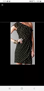NWT Dress Black With Gold Polka Dots One Shoulder Allen B. Cocktail Party Fancy - Picture 1 of 7