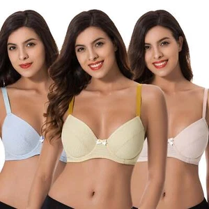 Plus Size Womens Cotton Unlined Balconette Underwire Bras-3 Pack-YELLOW,LIGHT - Picture 1 of 7