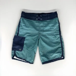 Boys Swim Trunks Blue And Green Stripe Size S 6/7 - Picture 1 of 4