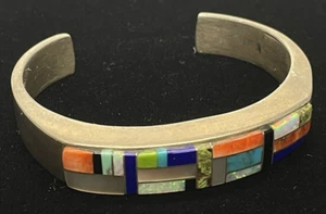 Filbert Brown Native American Navajo Sterling Silver Inlay Cuff Bracelet FB - Picture 1 of 10