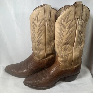 JUSTIN Cowboy Boots Men Sz 8 1/2 Bull Steer Leather Comb Last Tan Two Tone - Picture 1 of 24