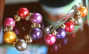 VINTAGE :* BIG BOLD BODACIOUS LARGE COLORFUL BEADS BARRETTE W/MATCHING BRACELET* - Picture 1 of 7
