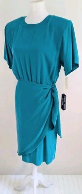 Vtg Maggy London Silk Dress 12P Jewel Tone Deep Teal Classic Cocktail NWT Petite - Image 1 of 4