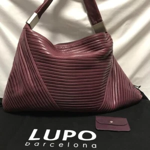 Lupo Leather Shoulder Bag Purse w/Dust Bag Leather in Purple 52cm big size - Picture 1 of 9