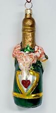 Rare Slavic Treasures Champagne Bottle Blown Polish Glass Ornament 5"