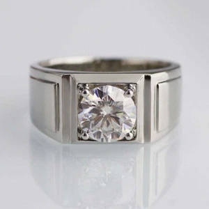 1.60Ct Solitaire Near White Moissanite 14K White Gold Men's Engagement Ring  - Picture 1 of 6