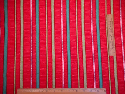Christmas Fabric 1 1/2 Yard Red Green White Stripes Splendid Moda Cotton #35 Vtg - Image 1 of 2