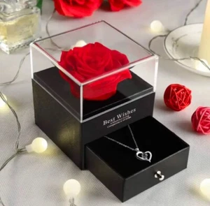 The Best Gift For Your Girl Friend/Wife/Mom- Rose Jewelry Box with Necklace - Picture 1 of 4