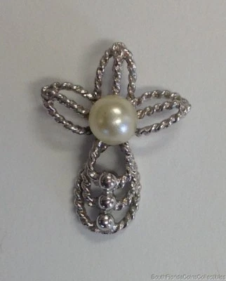 Colgante Cruz Torcida Perla 5mm Joyería Patrimonial Plata de Ley 3/4" Largo Foto 1 de 4