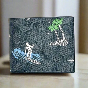 Coach CBK15 Surf ID Wallet Mens Signature Canvas Charcoal Bifold 3-in-1 Insert - Picture 1 of 10