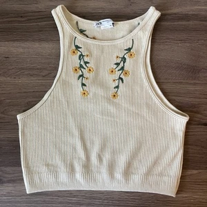 Zara Women's Sleeveless Tank Top, Yellow/Tan, Size XS-S, Floral, Daisy - Picture 1 of 9