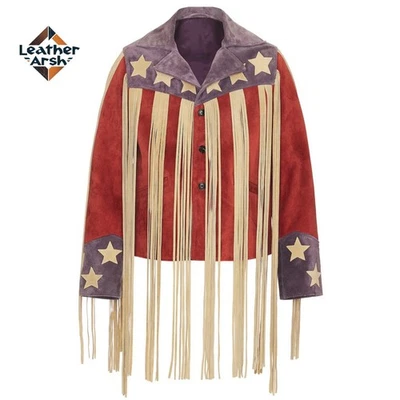 Unisex Western Flecos Gamuza Cuero Chaqueta Vintage Vaquero Estrella Rodeo Estilo Abrigo Foto 1 de 4