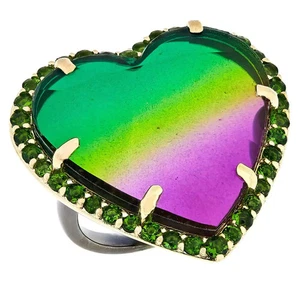 Rarities Vermeil Multicolor Quartz Doublet & Chrome Diopside Heart Ring Size 6 - Picture 1 of 3