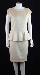 Ted Baker London Peplum Cream Sleeveless Dress Size 3 UK 12 Viscose Stretch - Picture 1 of 11