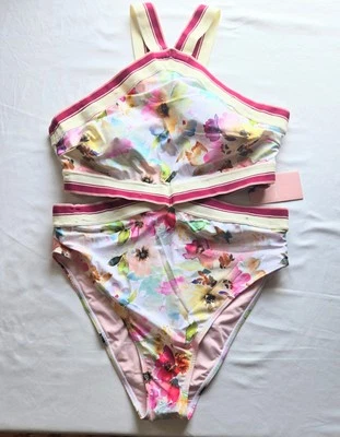 Traje de baño Juicy Couture nuevo con etiquetas XL de 1 pieza cuello alto recortes laterales rosa marfil Foto 1 de 4