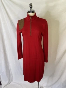 Lauren Ralph Lauren Red Cotton Knit Dress w Faux Suede Shoulder Patch Size Large - Picture 1 of 11