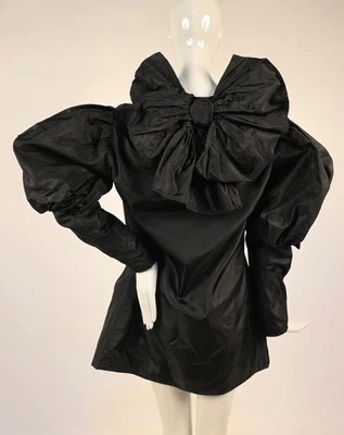VINTAGE 198O’S CRISP SILK TAFFETA JACKET W DRAMATIC BOW BACK - Image 1 of 3
