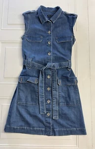 MASSIMO DUTTI Sleeveless Cotton Button Up Belted DENIM MIDI DRESS Blue Size 4 - Picture 1 of 7