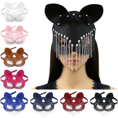 Allacki Leather Chain Tassels Bunny Eye Mask Punk BDSM Party Accessories - Image 1 of 4