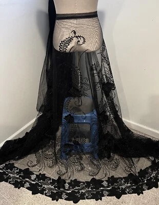 Black  Border Embroidery Lace Fabric 50” Width Sold By The Yard - Image 1 of 4