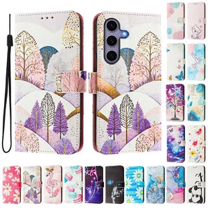 For Samsung S24FE S23FE S24+ S23 S22+Painted Flip Wallet Leather Card Case Cover - Picture 1 of 49
