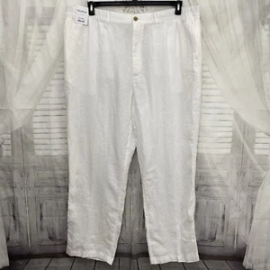 Roundtree Yorke Caribbean Size 48x32 100% Linen Drawstring White Pants New B40 - Picture 1 of 11