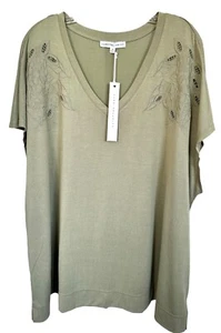Jane & Delancey Women's Blouse Top Embroidered Soft Rayon Plus Size 2X Olive - Picture 1 of 8