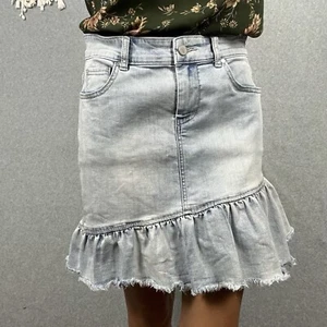 Seed Heritage Denim Skirt Womens 10 S Mini Blue Ruffle Stretch Frayed Asymmetric - Picture 1 of 17