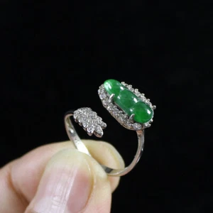 Anillo de jadeíta Birmania verde natural grado "A" de plata 925 ajustable 4506 - Imagen 1 de 12