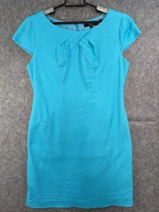 Alex Marie Dress Womens 12 Blue Textured Cotton Stretch Pleated Neckline Lined - Picture 1 of 11