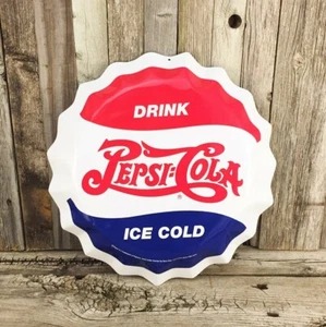 Pepsi Cola Embossed 3D Bottle Cap Diecut 12" Metal Tin Sign Garage Retro New - Picture 1 of 3